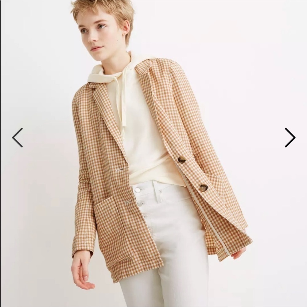 Madewell Linen Dorset Blazer in Gingham Check Plaid size S